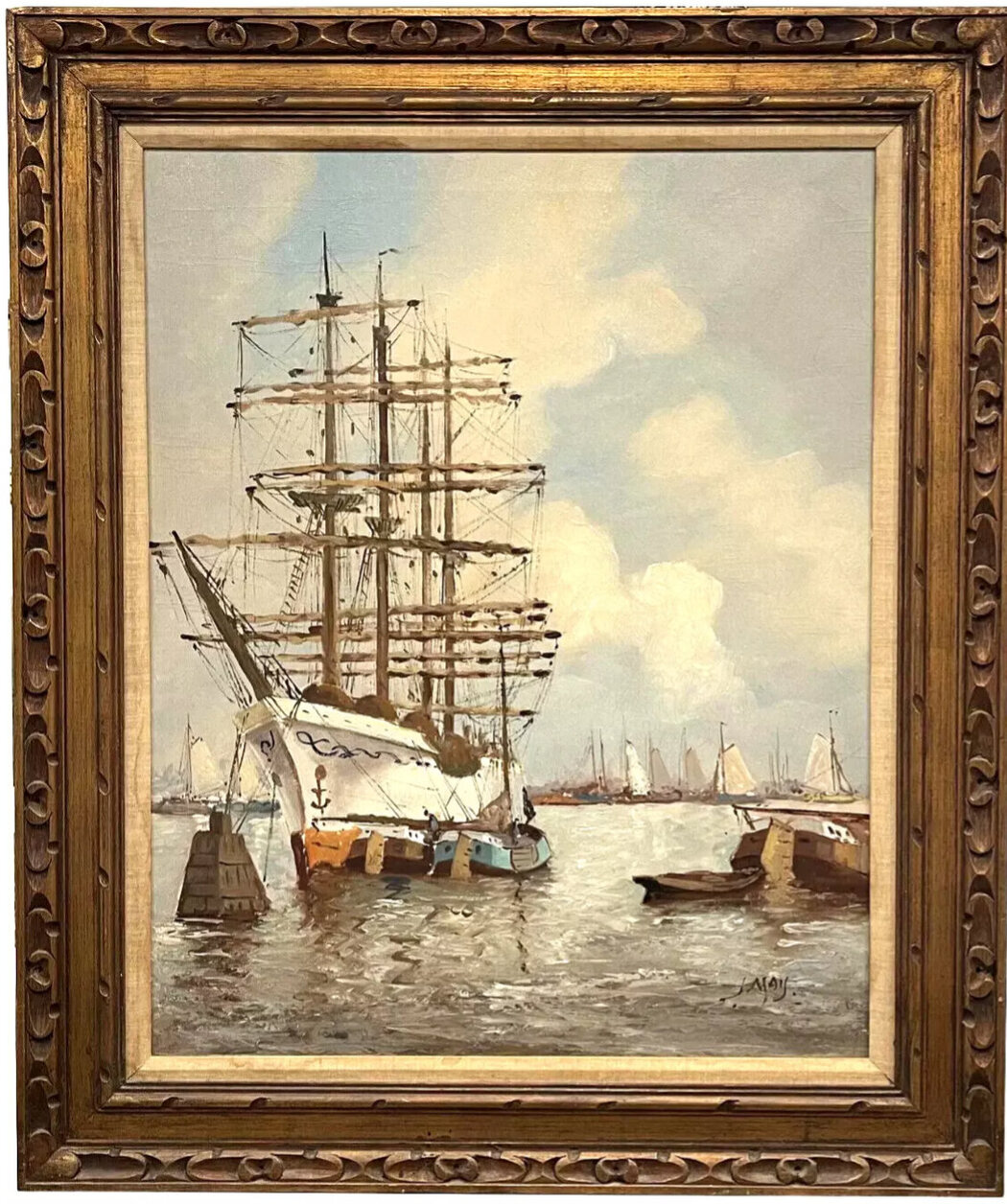 Oil Painting, on Canvas, Sailboats, Signed by Mystery Artist, J. May - Vintage!