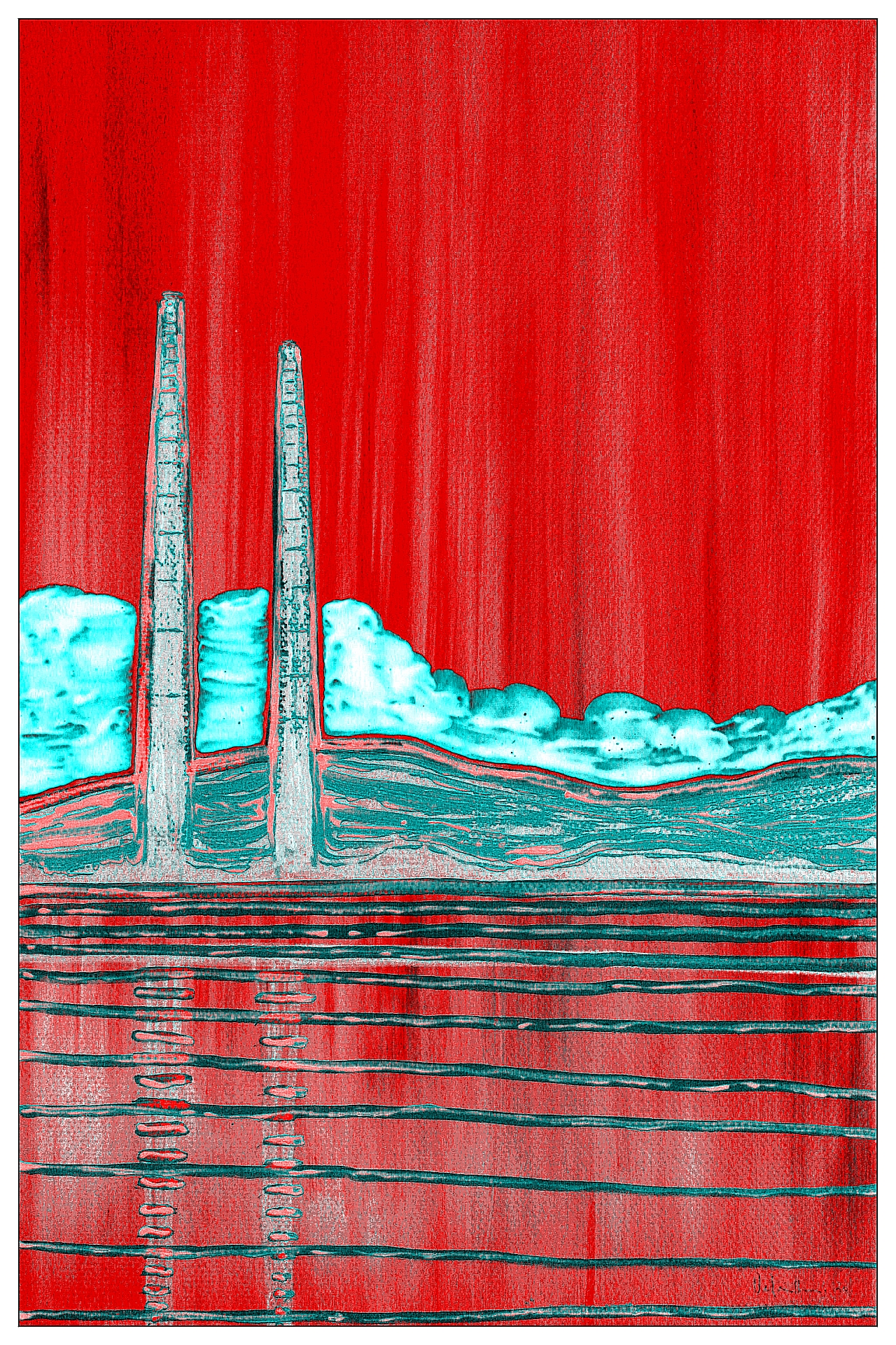 Poolbeg Towers Neon Cloud Red by Orfhlaith Egan