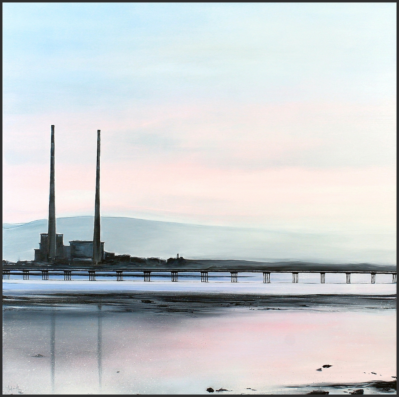 Poolbeg Towers and the Bull Wall wooden bridge by Orfhlaith Egan