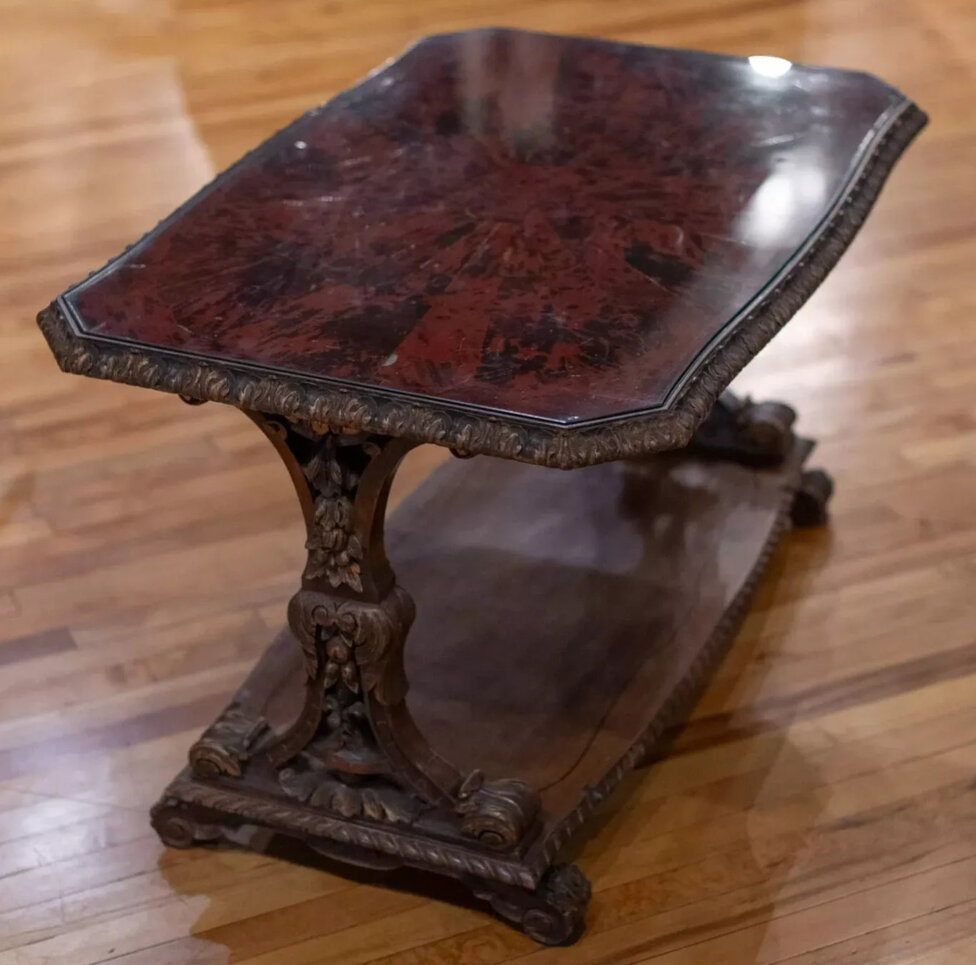Antique Table, Belgian, Faux Tortoise Finish, Wood End Table, Early 1900s!!